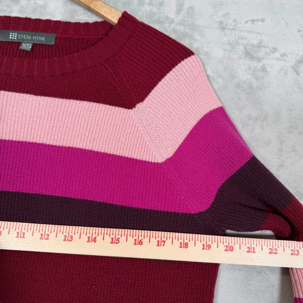 Title Nine Womens Offsite Striped Crew Neck Sweater Pink‎ Burgundy XS Outdoor
